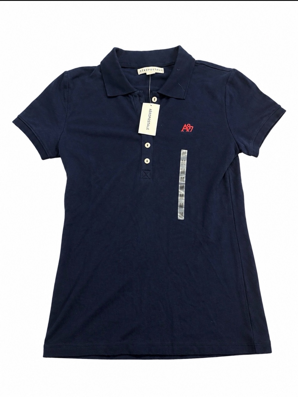 Y2K Aeropostale Navy Polo with Pink A87 Logo